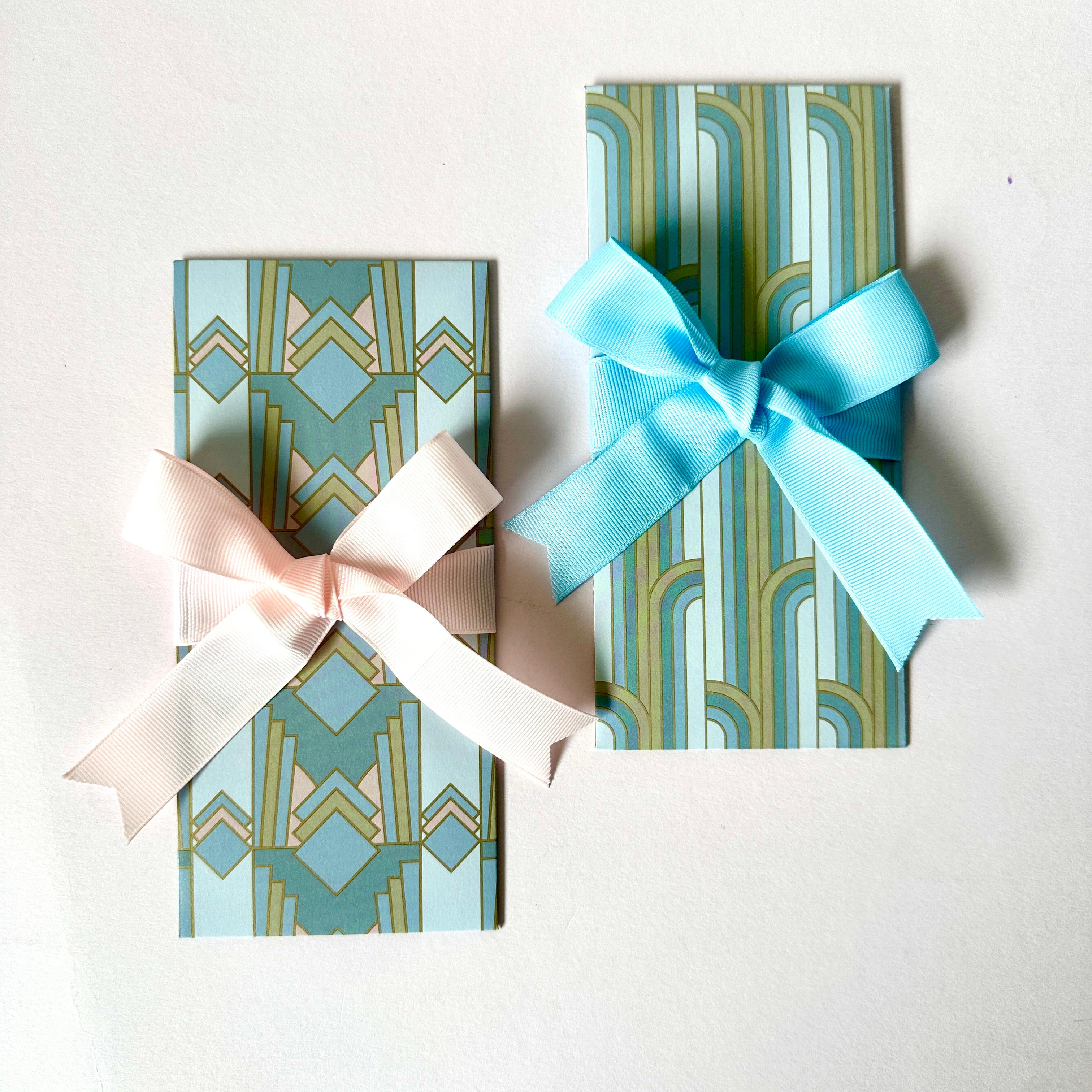Gilded Blue Ribbon Envelopes with Notecards