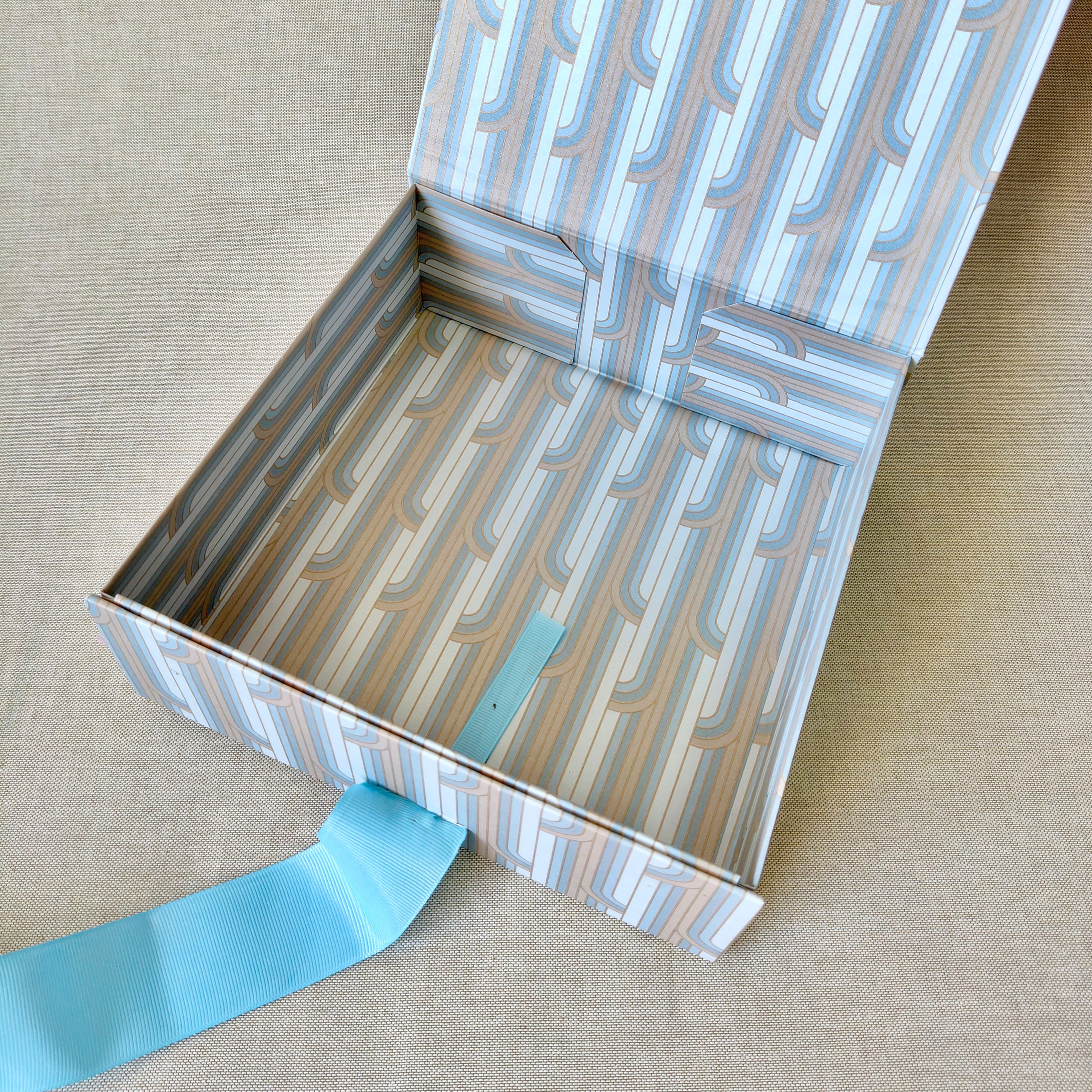 Gilded Era Blue Stripes Collapsible Box with Ribbon