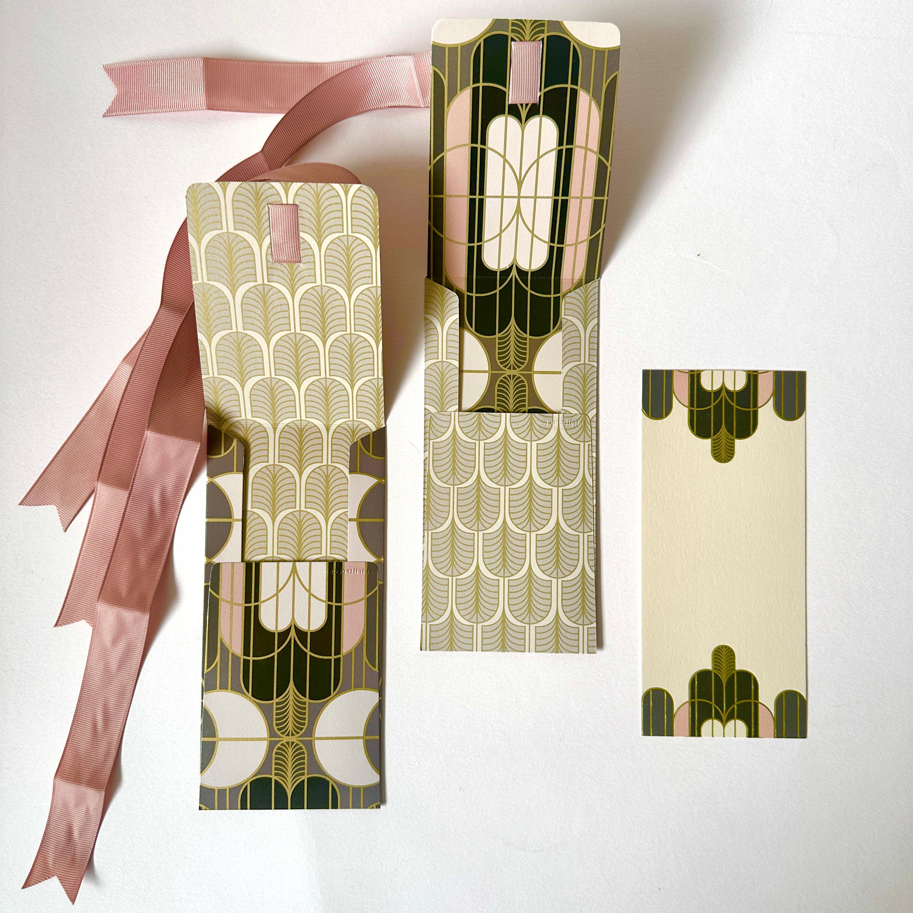 Gilded Rose Ribbon Envelopes with Notecards